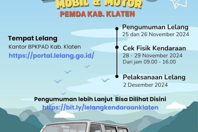 Mari Ramaikan Lelang Mobil dan Motor Pemda Kab Klaten